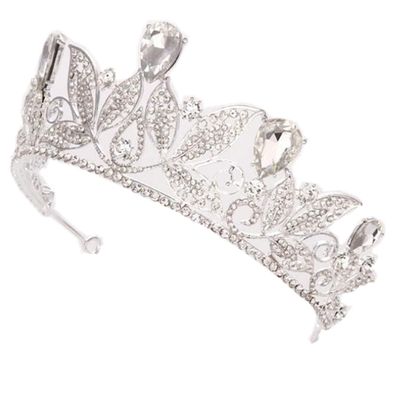 Wiipu Baroque Drop Rhinestone Crystals leaves Tiara Crown,5.5" Diameter(A1700) (White)