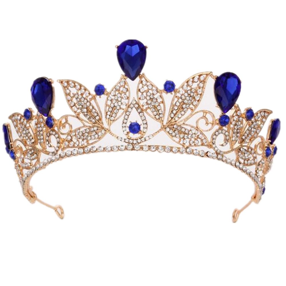 Wiipu Baroque Drop Rhinestone Crystals Leaves Tiara Crown,5.5" Diameter(A1700) (Blue)