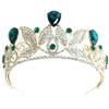 Wiipu Baroque Drop Rhinestone Crystals Leaves Tiara Crown,5.5" Diameter(A1700) (Green) view 1