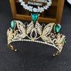 Wiipu Baroque Drop Rhinestone Crystals Leaves Tiara Crown,5.5" Diameter(A1700) (Green) view 4