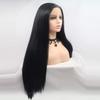 Xiweiya Natural Black Lace Front Wig for Women Long Silky Straight 1b# Black 13*3 Lace Front Wig Soft Glueless Full Wig Heat Resistant Fiber Hair Middle Part Half Hand Tied 26inch view 4