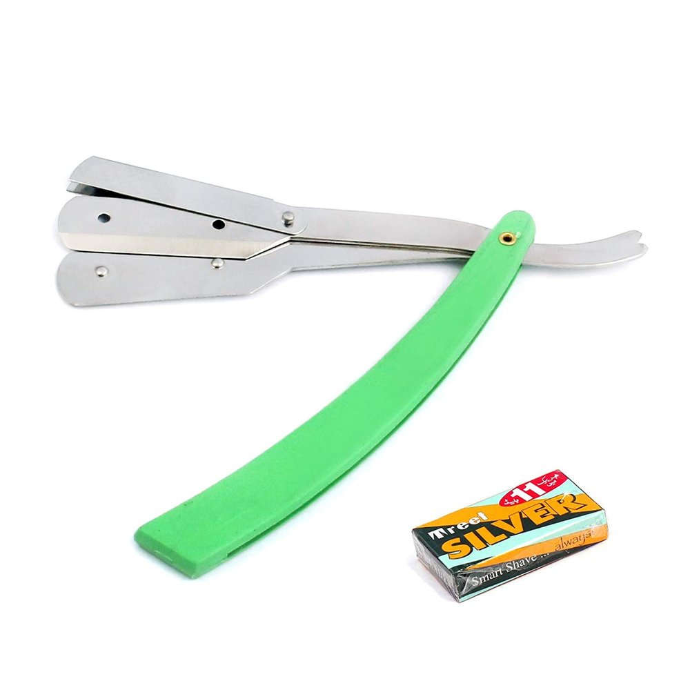 G.S MANUAL FOLDING SHAVING KNIFE BEARD CUTTER SHAVER STRAIGHT EDGE BARBER RAZOR GREEN UP TO 22 BLADES (SET OF 11 BLADES)