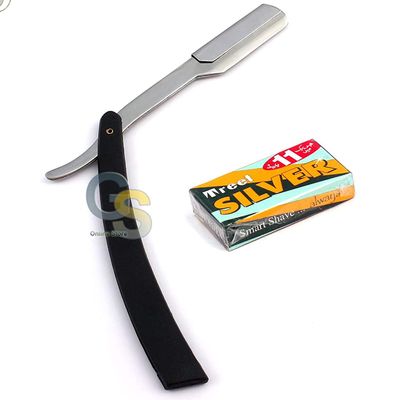 G.S BLACK STRAIGHT BARBER EDGE STEEL RAZOR FOLDING SHAVING KNIFE WITH 11 BLADES RAZORS