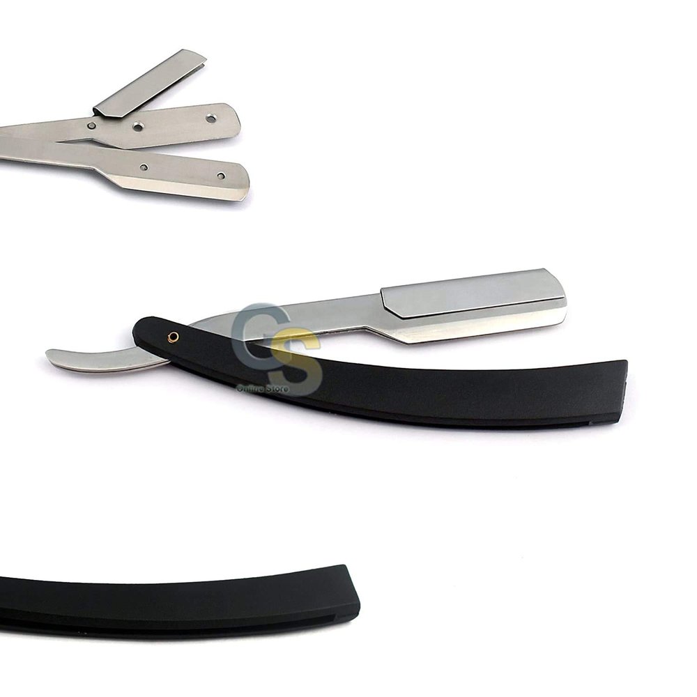 G.S MANUAL FOLDING SHAVING KNIFE BEARD CUTTER SHAVER STRAIGHT EDGE BARBER RAZOR BLACK UP TO 22 BLADES (SET OF 11 BLADES)