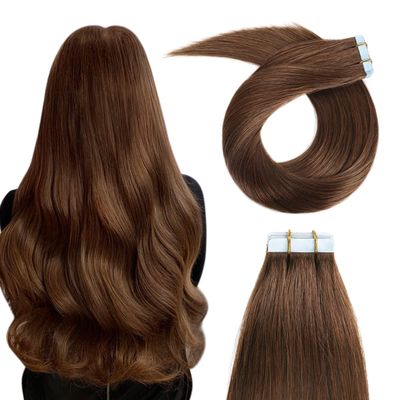 YILITE Tape in Human Hair Extensions 22 inches 20pcs 50g Straight Real Human Hair Seamless Skin Weft #4 Medium Brown Tape in Human Hair Extensions