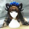 Manual Aries Roses Flowers Lace Crystal Chain Sheep Horn Ear Hair Hoop Forest Animal Exhibition Cosplay Headband view 2