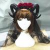 Manual Aries Roses Flowers Lace Crystal Chain Sheep Horn Ear Hair Hoop Forest Animal Exhibition Cosplay Headband view 3