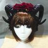 Manual Aries Roses Flowers Lace Crystal Chain Sheep Horn Ear Hair Hoop Forest Animal Exhibition Cosplay Headband view 1