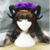 Manual Aries Roses Flowers Lace Crystal Chain Sheep Horn Ear Hair Hoop Forest Animal Exhibition Cosplay Headband view 4