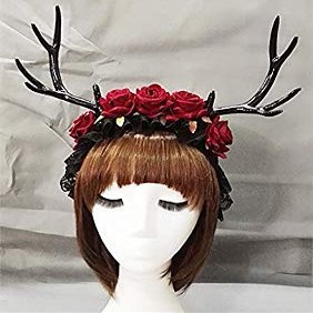 Qhome Original Manual Antlers Deer Ear Hair Hoop Forest Animal Photography Exhibition Cosplay Red Rose Headband Accessories Gothic