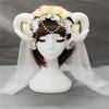 Qhome Lolita Fancy Dress Sheep Horns Headband With Rose Flowers Lace Halloween Headwear Costume Accessory view 1