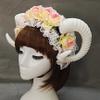Qhome Lolita Fancy Dress Sheep Horns Headband With Rose Flowers Lace Halloween Headwear Costume Accessory view 2