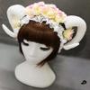 Qhome Lolita Fancy Dress Sheep Horns Headband With Rose Flowers Lace Halloween Headwear Costume Accessory view 3