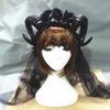 Manual Aries Roses Flowers Lace Crystal Chain Sheep Horn Ear Hair Hoop Forest Animal Exhibition Cosplay Headband view 4