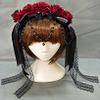 Qhome Lolita Fancy Dress Headband With Rose Bowknot Crystal Flowers Lace Halloween Headwear Costume Accessory view 1