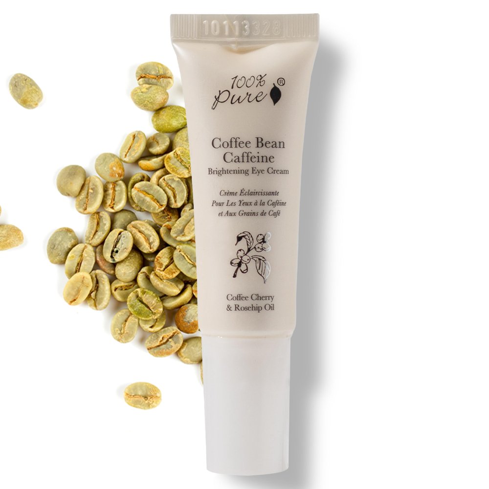 100% PURE Coffee Bean Caffeine Eye Cream Refresh & Hydrate Under Eye Treatment Reduce Puffiness, Dark Circles, Wrinkles with Green Tea, Rose Hip, Vitamin E - Youthful Vibrant Eyes - Vegan - 0.3 oz