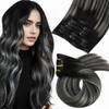 Moresoo Black And Silver Clip in Hair Extensions Ombre Black And Silver Human Hair Extensions Clip ins Real Human Hair for Women Double Weft 120g/7pcs 16 inch view 1