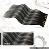 Moresoo Black And Silver Clip in Hair Extensions Ombre Black And Silver Human Hair Extensions Clip ins Real Human Hair for Women Double Weft 120g/7pcs 16 inch view 2