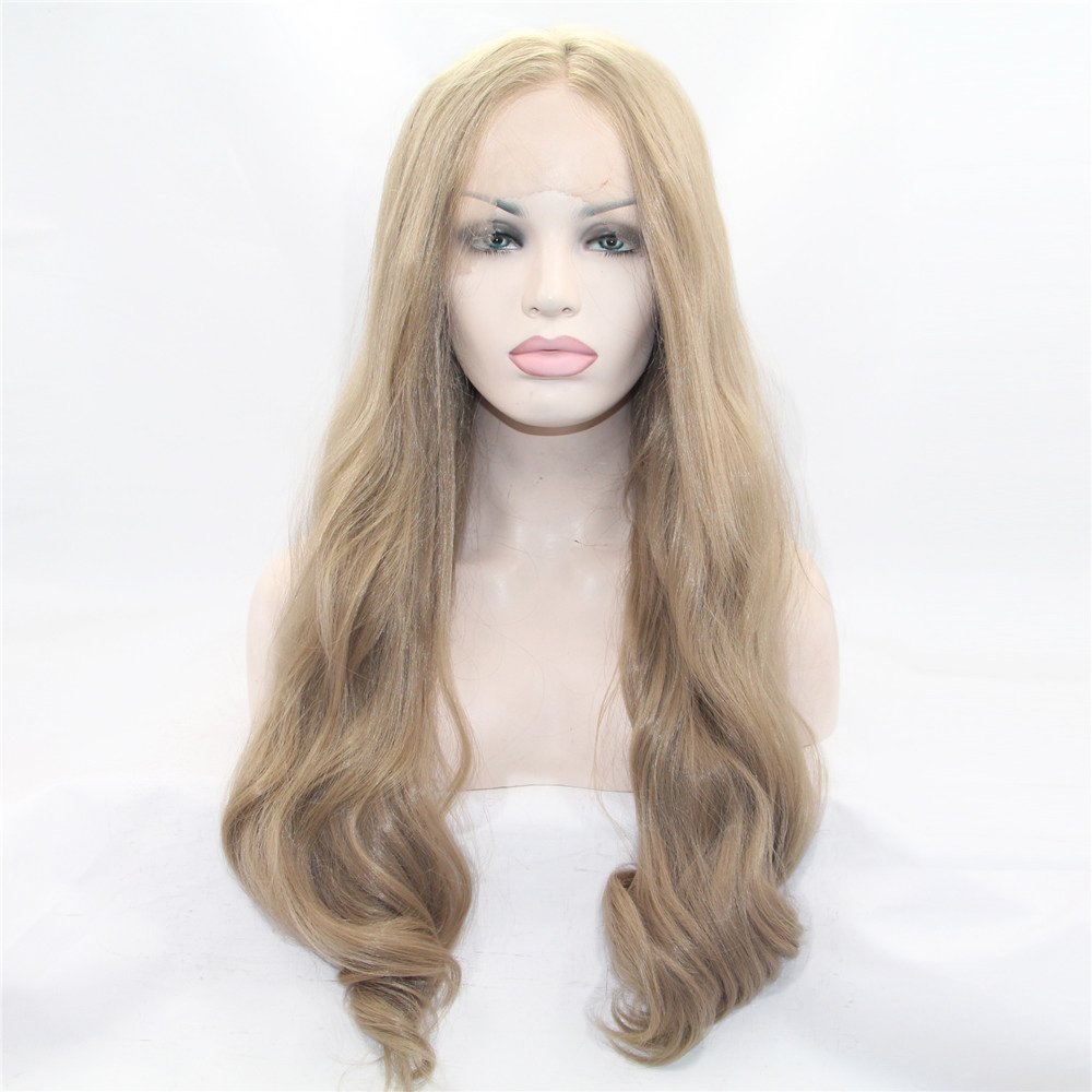 Loose Wavy Wig Curly Wig Ash Blonde Synthetic Lace Front Wig