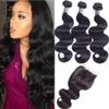 Amella Hair 8A Brazilian Body Wave Human Hair 3 Bundles with Lace Closure (18" 20" 22"+16"Closure,Three Part,Natural Black)100% Unprocessed Brazilian Body Wave Human Hair Weave With Lace Closure view 1