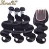 Amella Hair 8A Brazilian Body Wave Human Hair 3 Bundles with Lace Closure (18" 20" 22"+16"Closure,Three Part,Natural Black)100% Unprocessed Brazilian Body Wave Human Hair Weave With Lace Closure view 2