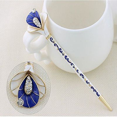 Chinese Traditional Classical Hair Pins Stick Crystal Antique Lotus Fork Hairpin hair Sticks, hair Chopsticks, wedding Hair Jewelry (#Gold)