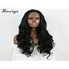 Xiweiya Long Body Wave Hair 1B Natural Black Synthetic Lace Front Wigs For Black Women Glueless Heat Resistant Fiber Hair Half Hand Tied view 1