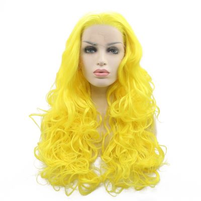 Wavy Wig Curly Bright Yellow Synthetic Lace Front Wig