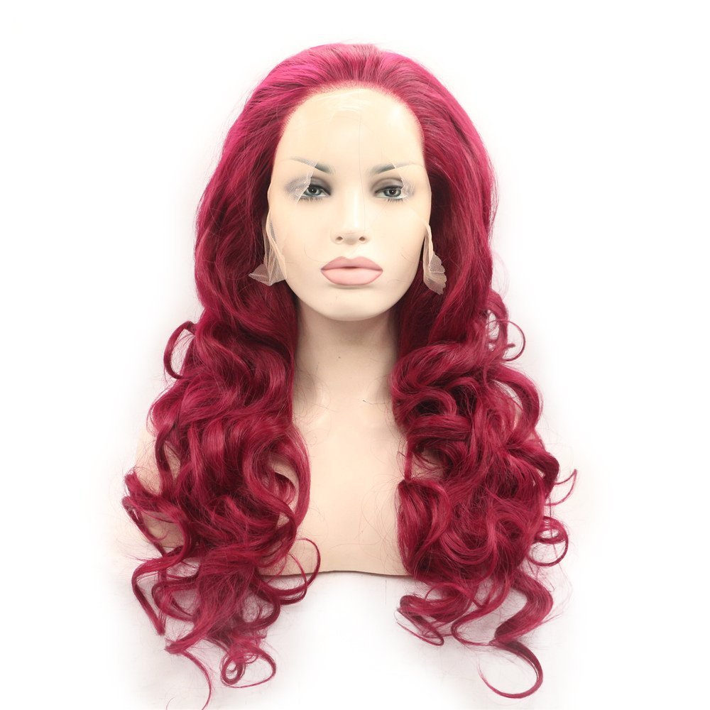 Light Wavy Curly Wig Copper Red Synthetic Lace Front Wig with