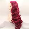 Light Wavy Curly Wig Copper Red Synthetic Lace Front Wig with view 2