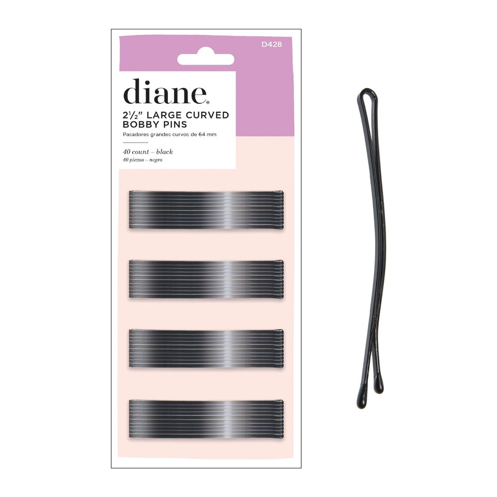 Diane Curved Hair Bobby Pins for Women  Bulk Pack of 40 Large 2.5 Bobby Pins - Black, Curved Flat Design with Ball Tips, D428