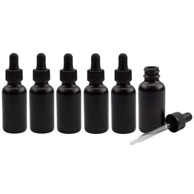 Cornucopia Brands 1oz Black Coated Glass UV Resistant Eye Dropper Bottles (Pack of 6) UV Safe Bottles for Essential Oils and Aromatherapy