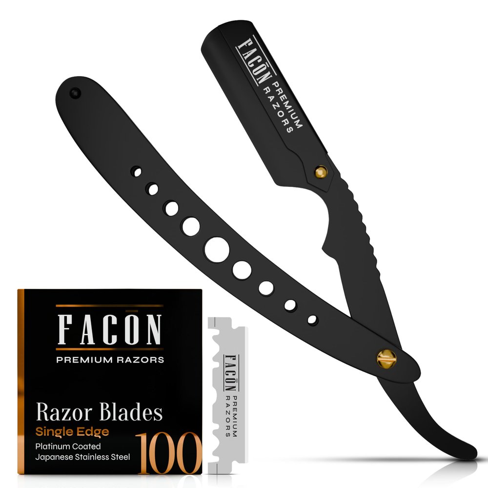 Facn Straight Razors for Men - Professional Barber Straight Edge Razor Kit with 100 Blades, Classic Stainless Steel Barbero Shaver for a Smooth & Precise Shave, Premium Barber Razor for Men's Shaving