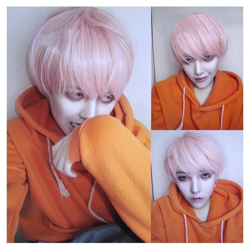 35cm Pink Orange Mixed Color Man Anime Gothic Handsome Male Brother Wig Cosplay Wig Party Wigs