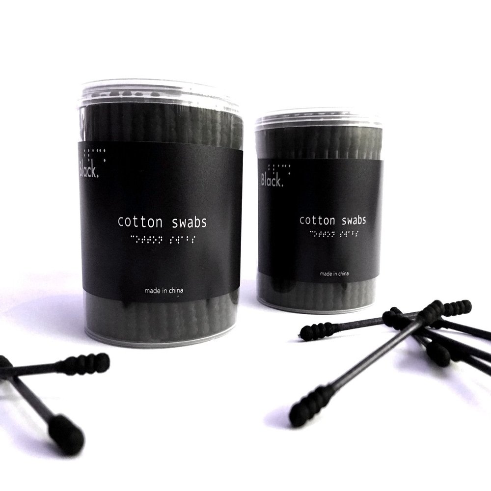 B1ack All Black Pack of 2 Biodegradable 100% Cotton Swab Buds Paper stem Boxes 200 count tips Dab stick