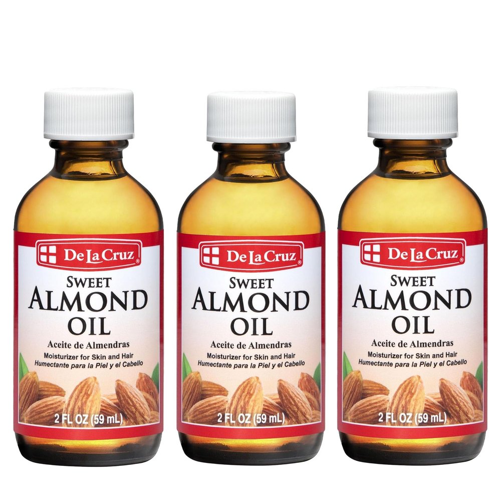 De La Cruz Sweet Almond Oil - Expeller Pressed Almond Oil for Skin and Hair 2 FL. OZ. (59 mL) - 3 Bottles