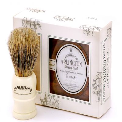 D.R. Harris & Co. Arlington Mahogany Shaving Bowl (100g) and Shaving Brush, Shaving Gift Set