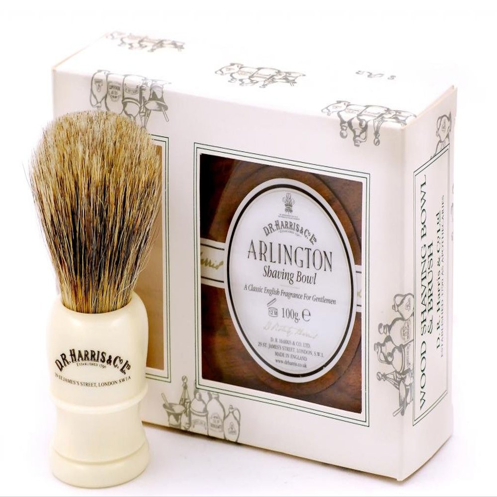 D.R. Harris & Co. Arlington Mahogany Shaving Bowl (100g) and Shaving Brush, Shaving Gift Set