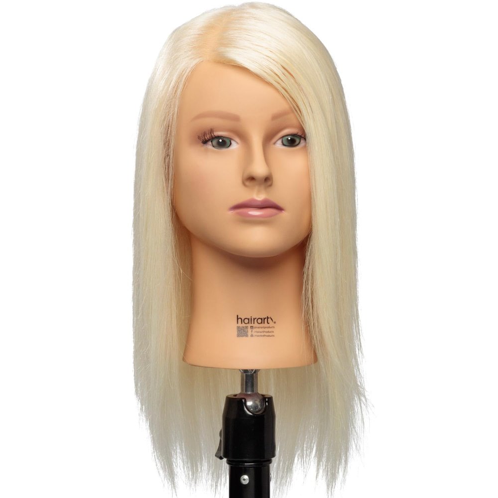 Olivia- [100% European Hair Mannequin], Cosmetlogy Training Head Doll, Platinum Blonde (17 inch)
