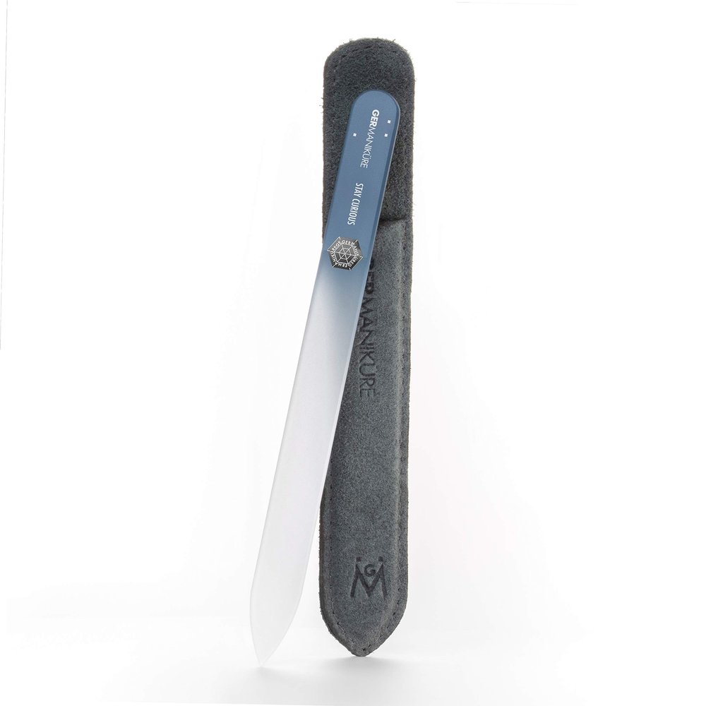 GERMANIKURE Glass Nail File in Suede Sleeve - Stay Curious - Professional Crystal Nail File for Natural Nails - Ideal Manicure & Pedicure Tool for Smooth, Easy Shaping - Nail Care Gift