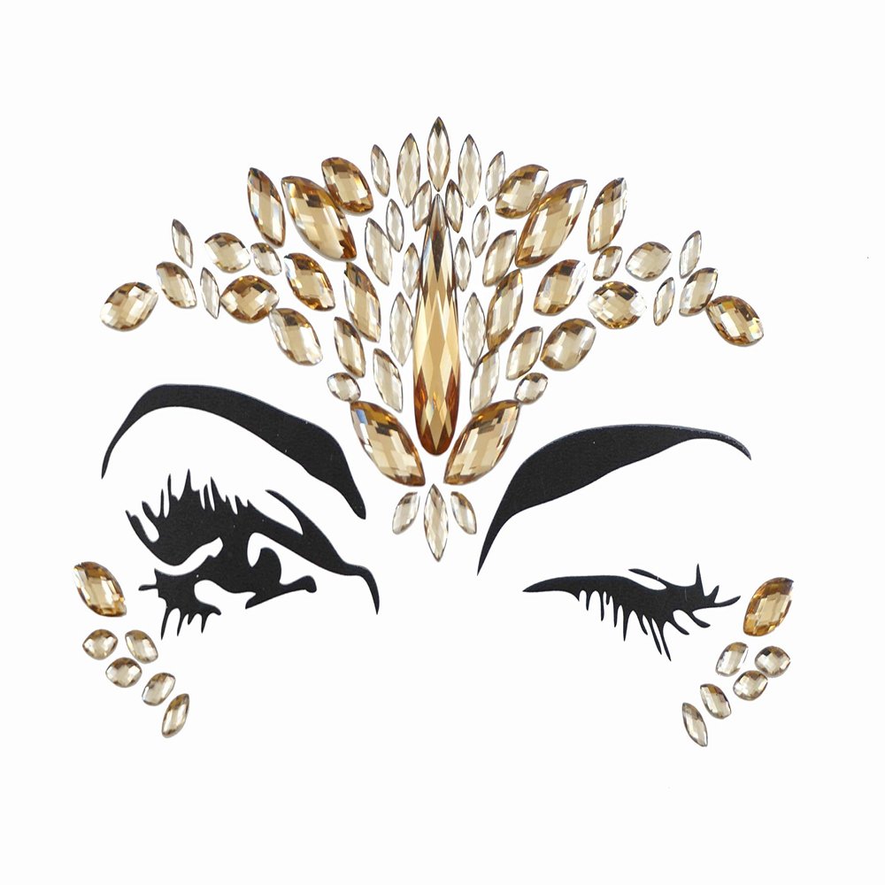 face jewels for makeup Festival Wedding Face Gems Temporary Tattoos mermaid halloween Bindi Fusion Headpiece Body Jewellery bindi face jewel(Topaz gold/SR16)