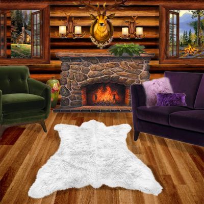 Bear Skin Rug - White Shag - Faux Fur - Realistic - Life Size - Fur Accents Original (4'x5')