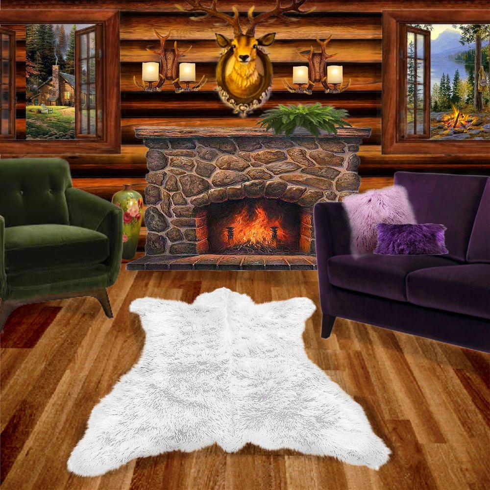 Bear Skin Rug - White Shag - Faux Fur - Realistic - Life Size - Fur Accents Original (4'x5')