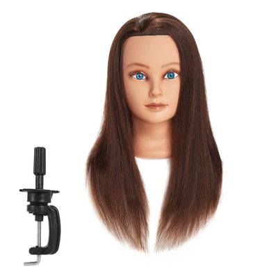 Traininghead 20-22" 100% Human hair Mannequin head Training Head Cosmetology Manikin Head Doll Head with free Clamp 