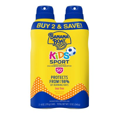 Banana Boat Sport Kids Sunscreen Spray SPF 50, Twin Pack | Spray Sunscreen for Kids, Childrens Sunblock SPF 50, Oxybenzone Free, 6oz each
