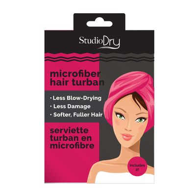 STUDIO DRY Super Absorbent Hair Towel Turban Wrap, Pink/Black