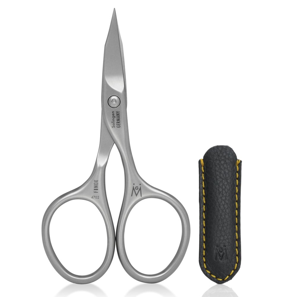 GERMANIKURE Nail and Cuticle Scissors - FINOX Stainless Steel Professional nail scissors for nail tips - nail scissors curved Manicure Tools in Leather Case - Ethically Made in Solingen Germany - 4702