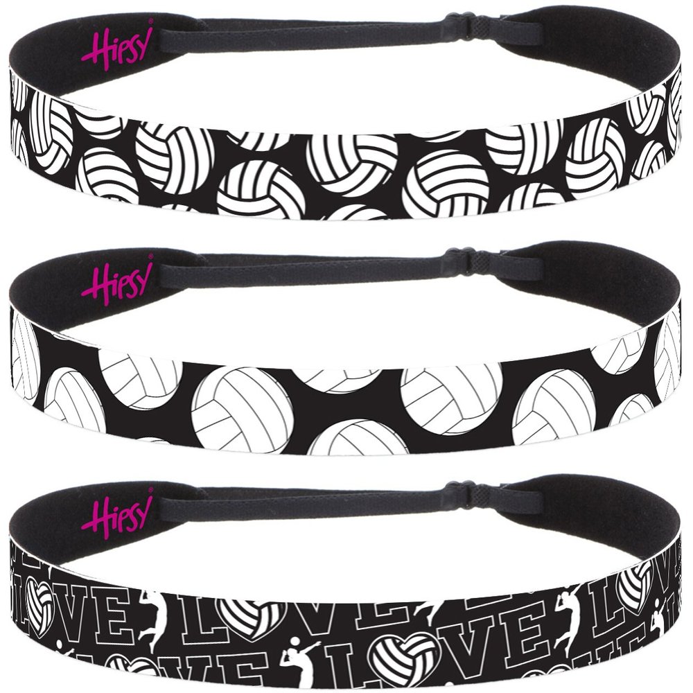 Hipsy Adjustable No Slip Volleyball Headbands for Women Gift Packs (Volleyball Mixed Black 3pk)