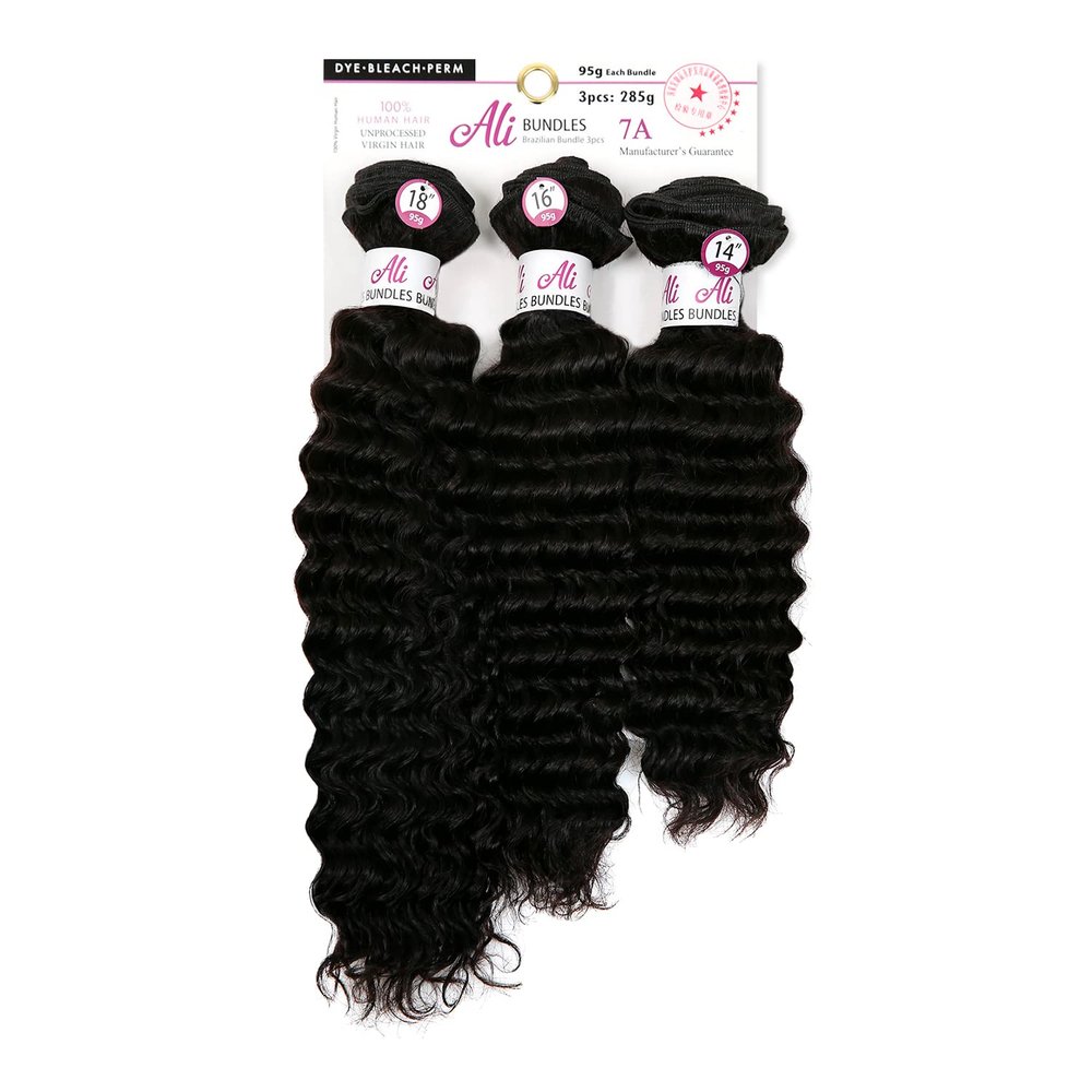 Ali Buldles Unprocessed Brazilian Virgin Human Hair Weave Pineapple Wave ([20"+22"+24"], NATURAL BLACK)