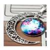 #11 Galaxy Moon Universe Glass Cabochon Crescent Pendant Chain Necklace by 24/7 store view 4